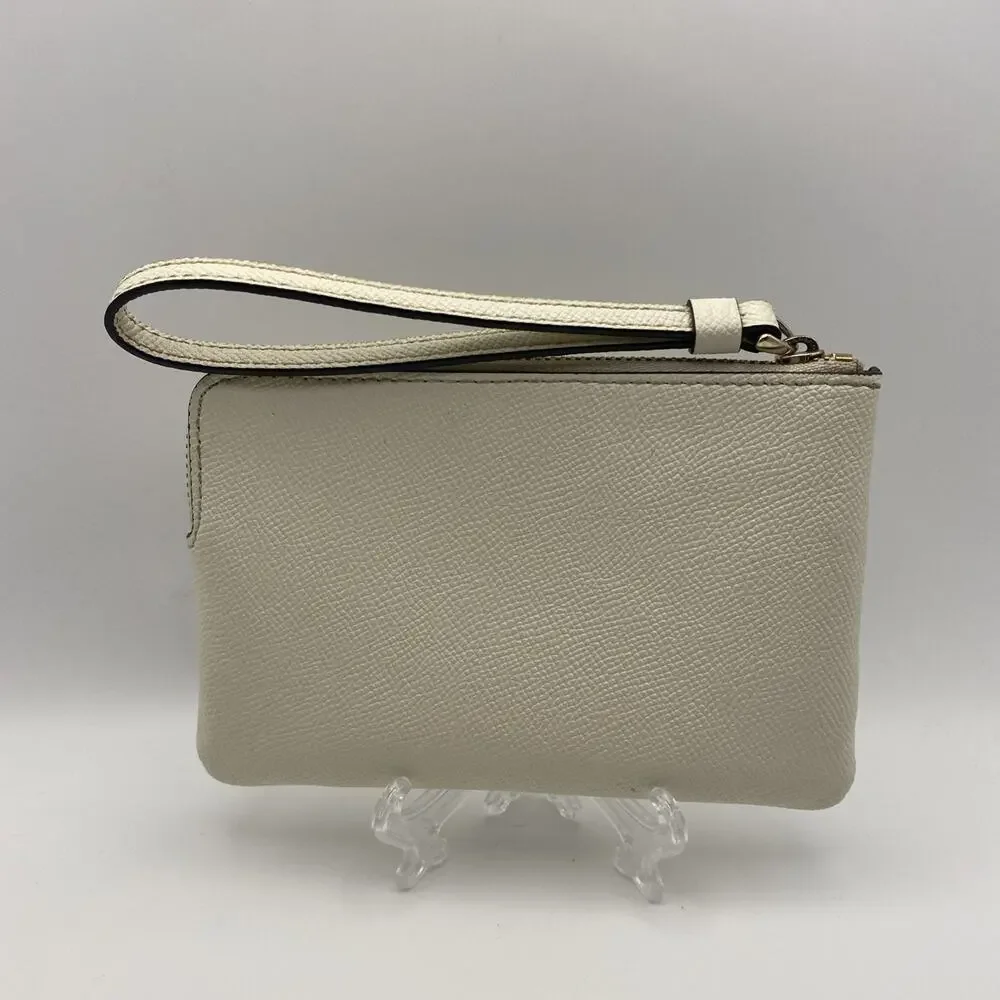 COACH Crossgrain Leather Corner Zip Wristlet Wallet Chalk F58032 MSRP $75